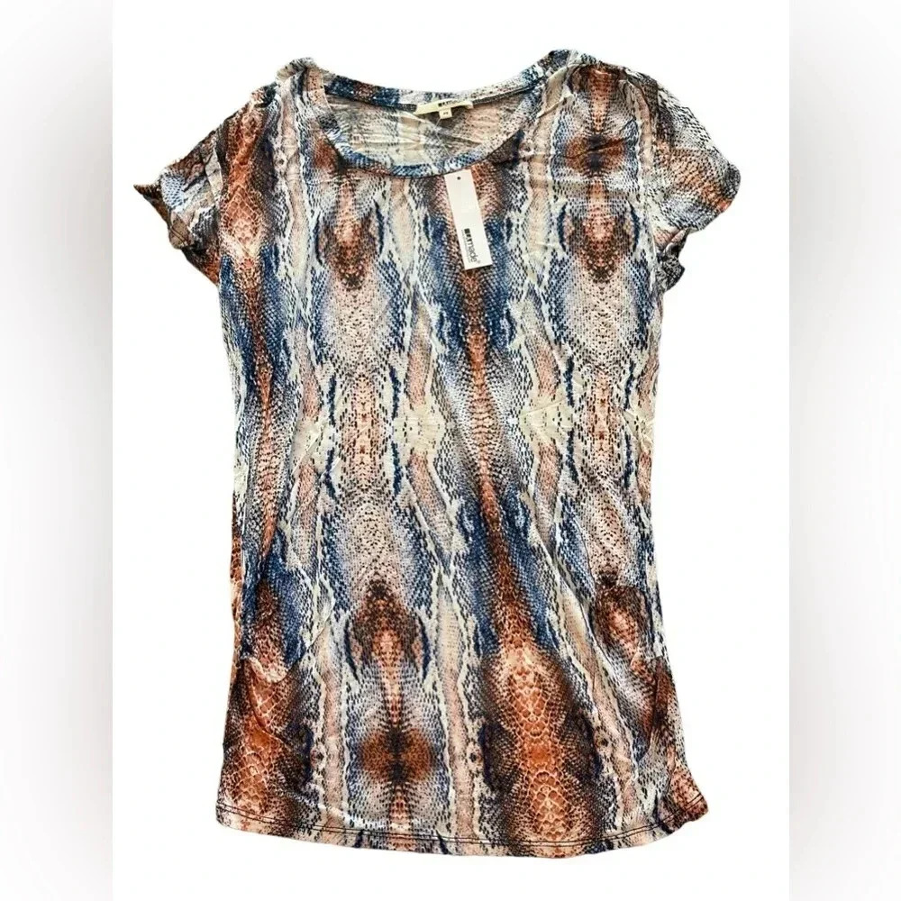 🐍 LA Made Python Print Mesh Top XS NWT Boho Chic Sheer Snake Pattern Tee ✨ 🐍